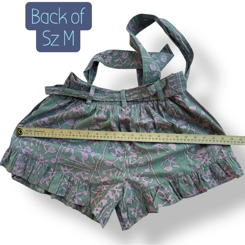 Cleobella SHORTS handmade process ruffle elastic belted Green Pink Floral S /‎ M